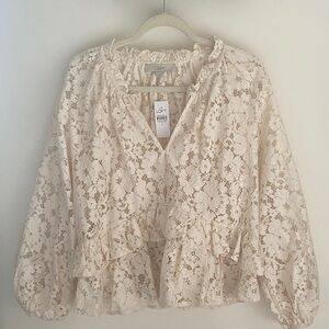 LOFT Whimsical Boho Lace Peplum Blouse